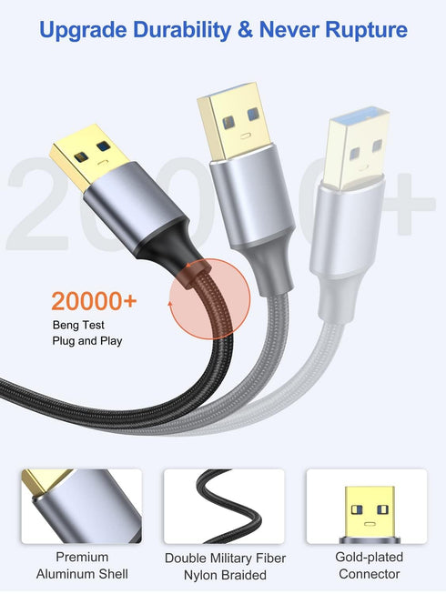USB to USB Cable 1FT 5-Pack, USB 3.0 A Male to Male Cord Compatible with Hard Drive, Laptop, DVD Player