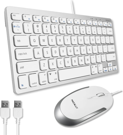 Macally USB Wired Keyboard and Mouse Combo for Mac & PC, Compact Small Keyboard for MacBook Pro/Air