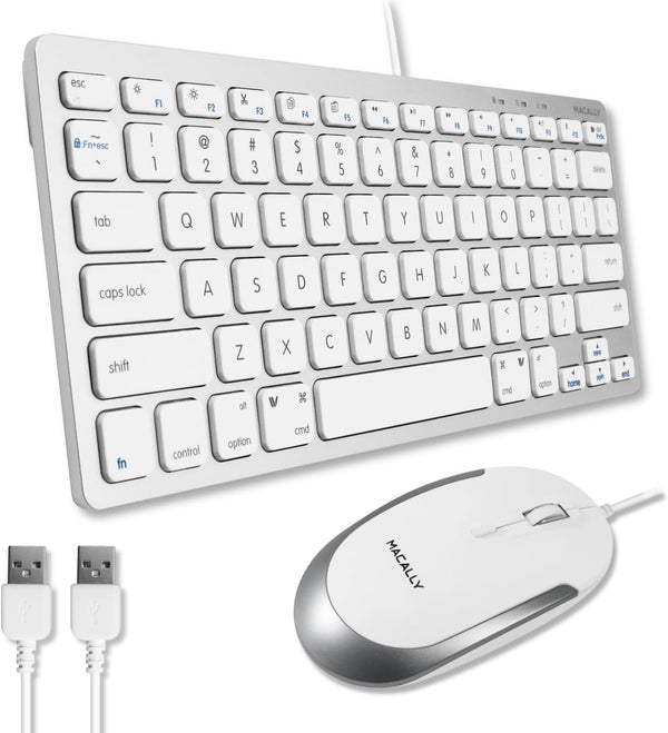Macally USB Wired Keyboard and Mouse Combo for Mac & PC, Compact Small Keyboard for MacBook Pro/Air