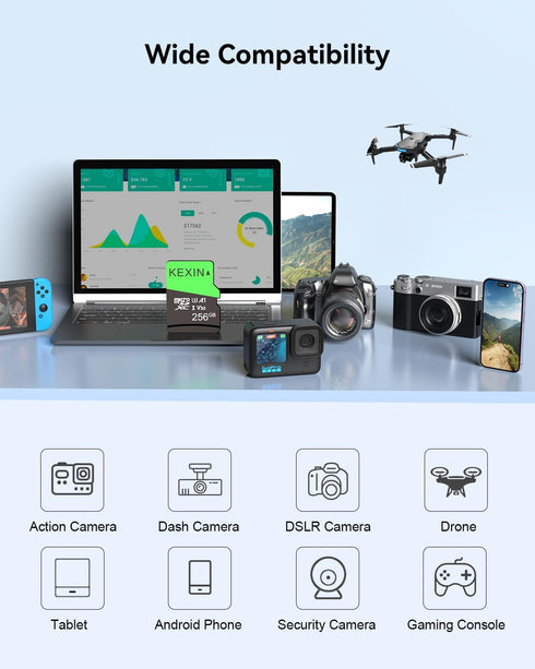 KEXIN 256GB Micro SD Card with SD Adapter, microSDXC Memory Card UHS-I A1 V30 U3 for Smartphone Tablet Action Camera