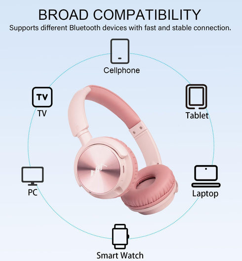 Wireless On Ear Headphones, HiFi Stereo Lightweight Adjustable, 12 Hours Listening Time, Built-in HD Microphone, FM,