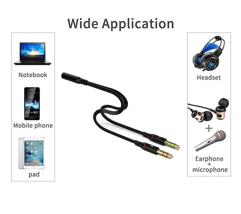 SaiTech IT 3.5mm Headphone Splitter for Computer, 3.5mm to 2 Dual Mic Audio Y Splitter Cable, 2 Pk Black