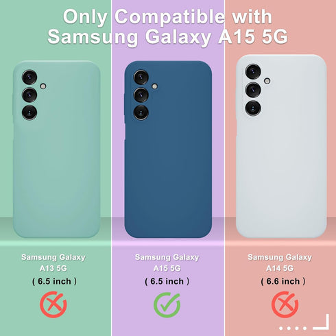 for Samsung Galaxy A15 5G Case, Silicone Phone Case with 1 Screen Protector, Soft Anti-Scratch Microfiber Lining, Full Body Shockproof Slim Cover, Navy Blue