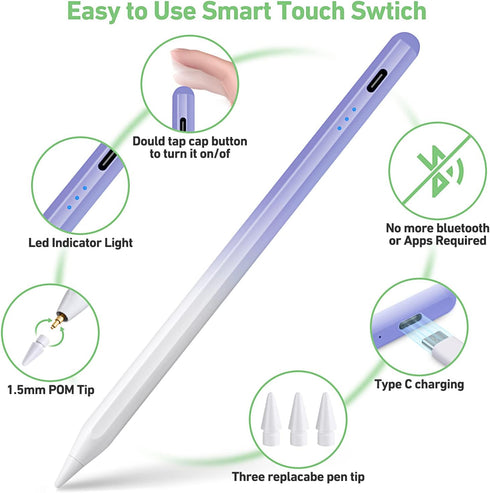 Stylus Pen for iPad 2018-2023 - Magnetic iPad Pen with Tilt Sensor & Palm Rejection - Compatible with iPad 6-10