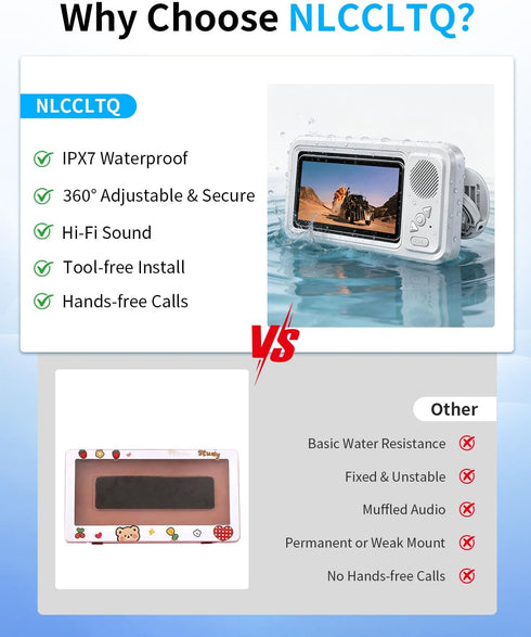 NLCCLTQ Altavoz Shower Phone Holder Waterproof for iPhone Bathroom Fan with Speaker Bluetooth Water Proof Wall Mounted