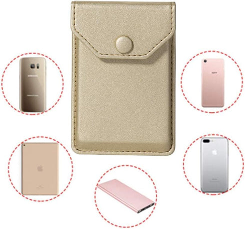 Card Holder for Back of Phone, Adhesive Leather Wallet Stick On Credit Card Holder for Men Women - Gold
