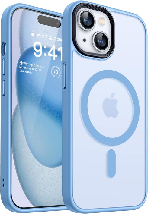 CANSHN iPhone 15 Case - Slim Sky Blue Magnetic Cover, MagSafe Compatible, MIL-Grade Drop Tested, Anti-Scratch,