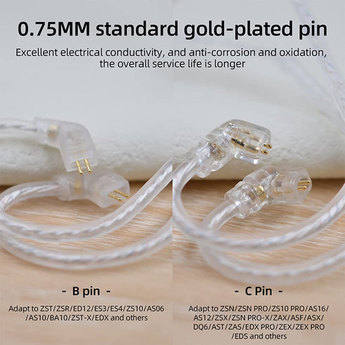 FAAEAL KZ ZST Earphone Upgraded Cable 0.75mm 2Pin Silver Plated Detachable Cable for KZ ZSR ED12 ES4 ZS10 Headphones