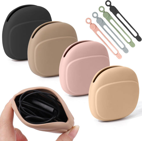 4 PCS Headphone Organizer and Silicone Cable Ties, Pouch for Storing Earbuds, USB Flash Drive, Keys, Cord Management