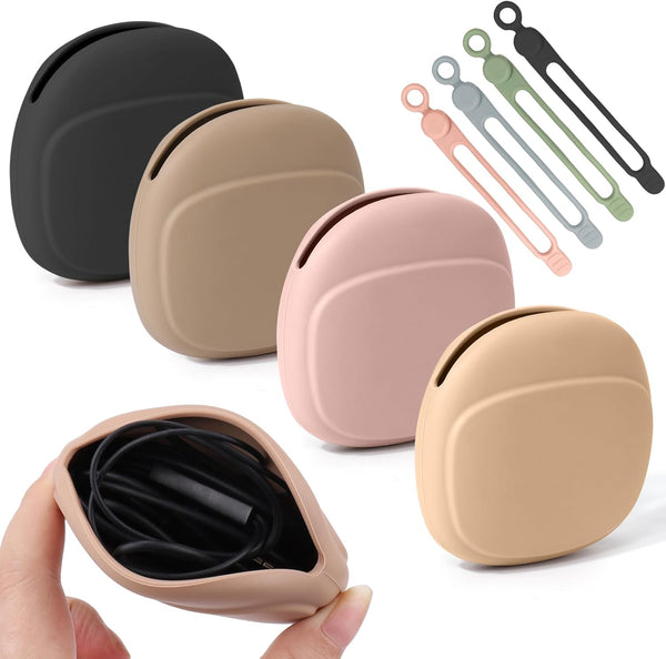 4 PCS Headphone Organizer and Silicone Cable Ties, Pouch for Storing Earbuds, USB Flash Drive, Keys, Cord Management