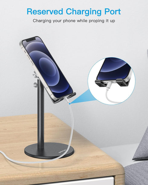 OMOTON Cell Phone Stand, Adjustable Height Aluminum Desktop Holder for iPhone 13/Mini/Pro/Max, All Smartphones
