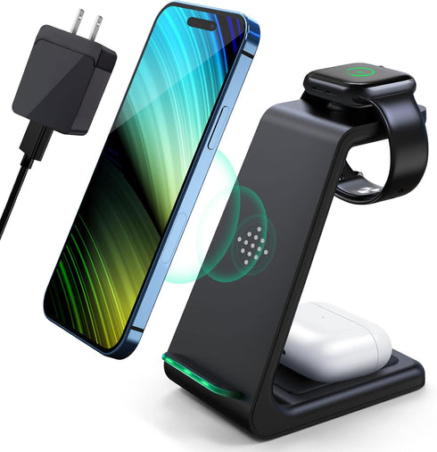Wireless Charging Station, 3 in 1 Fast Desk Charger for iPhone 15/14/13/12/11 Pro Max, AirPods, iWatch Series
