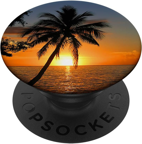 Realistic Sunset Ocean Palm Tree Photo PopSockets Standard PopGrip Tropical Sunrise