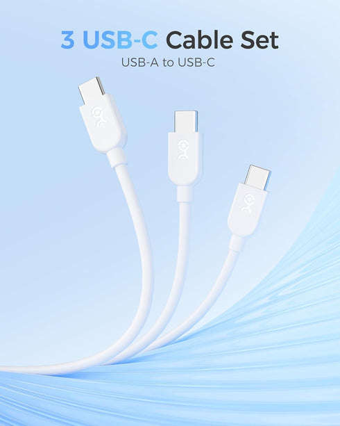 Cable Matters 3-Pack Extreme Flexible Long USB A to USB C Cable 10ft in White, Support Apple CarPlay, Android Auto, USB to USB C Charging Cable for iPhone 15/15 Pro/15 Plus/15 Pro Max, Galaxy S23