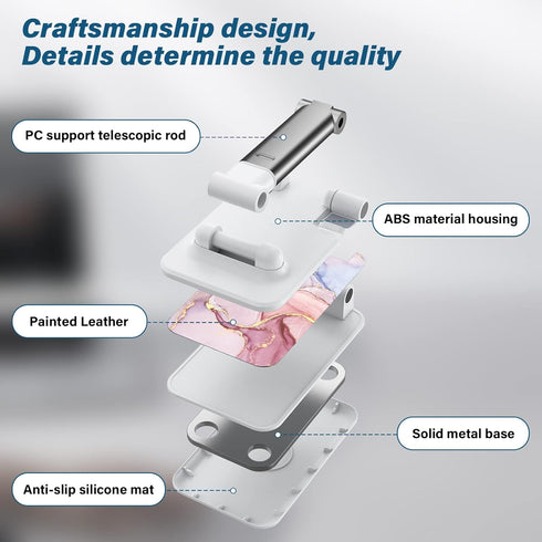 Foldable Phone Stand for Desk, Adjustable Angle Cell Phone Holder, iPad Stand for iPhone, Samsung, Pink Marble