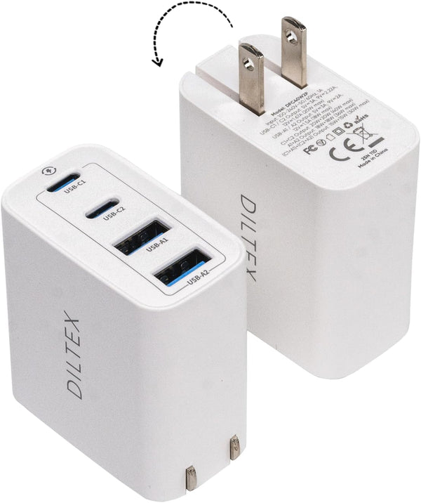 DILTEX 4USB Ports Gan 40W Foldable Charger 2 Pack - Compact USB-C &