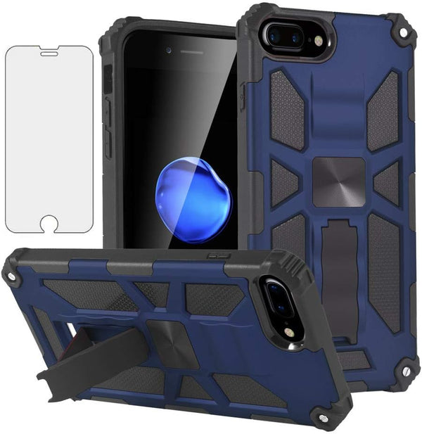 Asuwish iPhone 6/6s/7/8 Plus Case with Tempered Glass Protector & Kickstand - Blue for Men & Women.