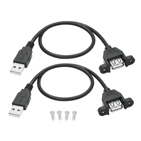 2Pcs USB 2.0 Panel Mount Extension Cable 1FT, USB Type A Male
