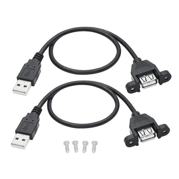 2Pcs USB 2.0 Panel Mount Extension Cable 1FT, USB Type A Male