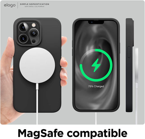 Elago iPhone 13 Pro Case - Slim Liquid Silicone, Full Body Protection, Soft Microfiber Lining, 6.1" (Black)