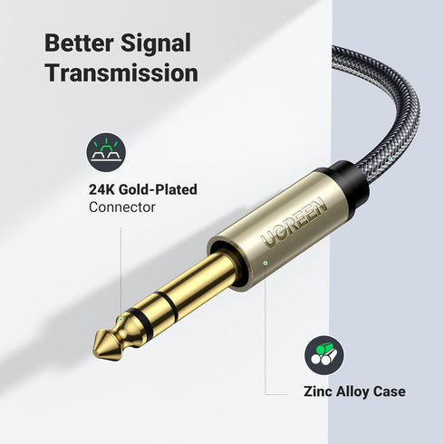 UGREEN 6.6FT 1/8 to 1/4 Stereo Cable 3.5mm TRS to 6.35mm Audio Cable for Guitar, Laptop, Home Theater