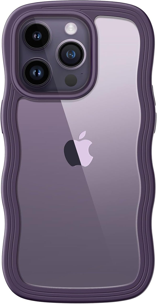 JETech iPhone 14 Pro Max Case 6.7" - Shockproof Clear Hard PC Back, Wave Frame Curly Shape, Deep Purple for Women &