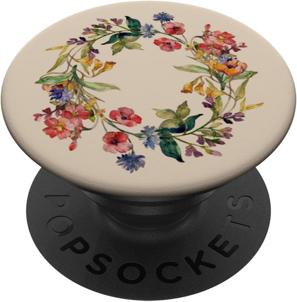 PopSockets Standard PopGrip Cute Summer Wildflowers Wreath Design Floral on Beige