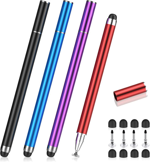 MEKO 4 Pack Stylus Pens for Touchscreens, 2-in-1 High Sensitivity & Precision Capacitive Stylus for iPad, iPhone,