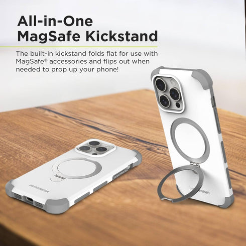 PureGear DualTek KIK Magnetic Phone Grip Case for iPhone 15 Pro Max - White, Military Tested, Heavy-Duty Protection