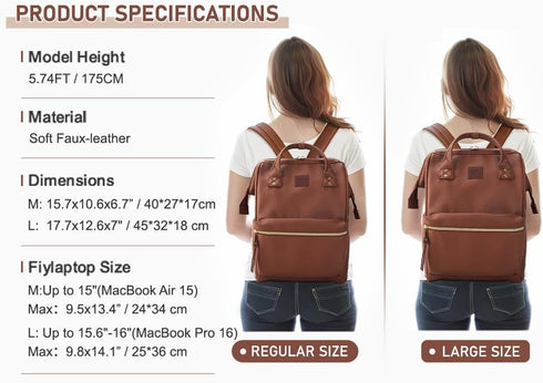 Backpack 14-15 Inch Backpack 15 Kah&Kee Leather Laptop for Women, Professional Work Bag, Water-Resistant Vegan Leather