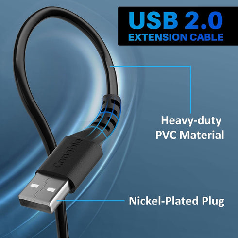 10 FT USB 2.0 Extension Cable 3 Pack - Type A Male to Female Adapter for Printer, Keyboard, Mouse, Hard Drive, Black