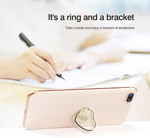 2 Packs Glossy Finish Love Heart Shaped Cell Phone Ring Holder Stand, 360 Degree Rotation Finger Ring Kickstand with