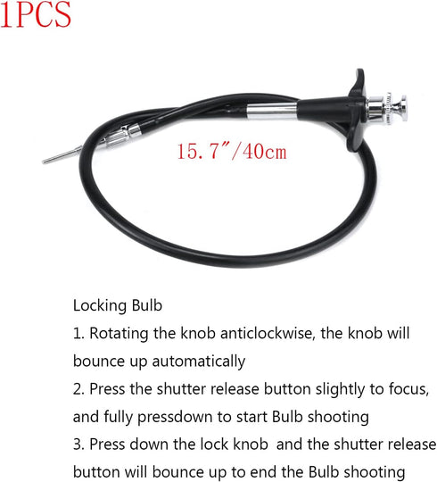 15.7"(40cm) Threaded Release Cable Vibration-Free Black Shutter Release Cable Shutter Release Cable with Bulb-Lock Mechanical Shutter Release Cable