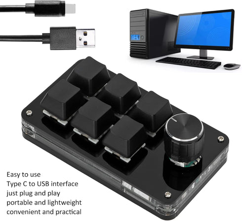 Sonew One Handed Mechanical Keyboard, Programmable with Knob, 6 Key Mini Gaming Keypad, Shortcut DIY (Black)