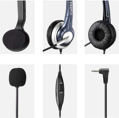 Callez Phone Headset with Noise Cancelling Microphone and Volume Control, 2.5mm Compatible with Panasonic AT&T Vtech