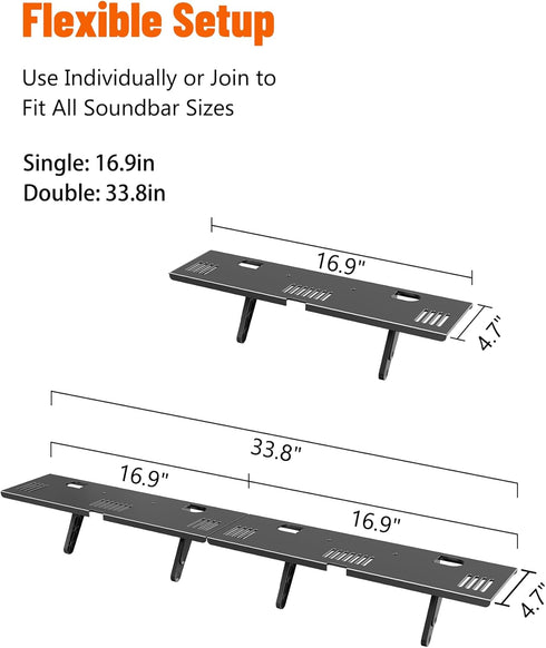 CUISIBOT 15 Lbs, 33.8x4.7inch Soundbar Mount, No Drilling Steel TV Top Shelf Fits Most of Sound Bars Up to Universal