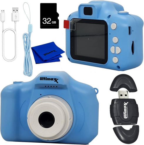 Ultimaxx Essential Kid’s Digital Camera Bundle (Blue) - Includes 32GB microSD Card, High-Speed Reader, Lanyard,