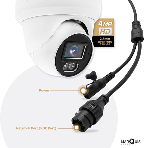 Marquis 4MP PoE IP Security Dome Camera, Waterproof IP66, 108° Wide Angle Lens, Color Night Vision