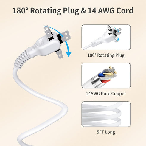NTONPOWER 25 FT 2 Prong Extension Cord with 1080 Joules Surge Protector, 6 Outlets, 4 USB Ports, Flat Plug
