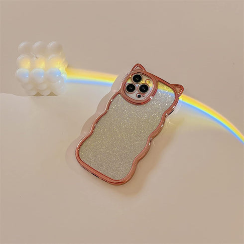 Cute Cat Ears iPhone 11 Case for Women/Girls, Green Glitter Bling, Shockproof, Anti-Scratch, Curly Wave Design.