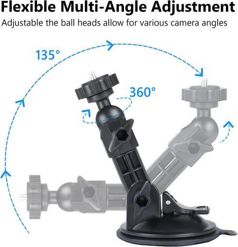 HSU 360/DJI 1/4-20 Car Suction Cup Mount for GoPro/Insta Osmo Action Camera, Car Window Holder with Ball Joint Thread