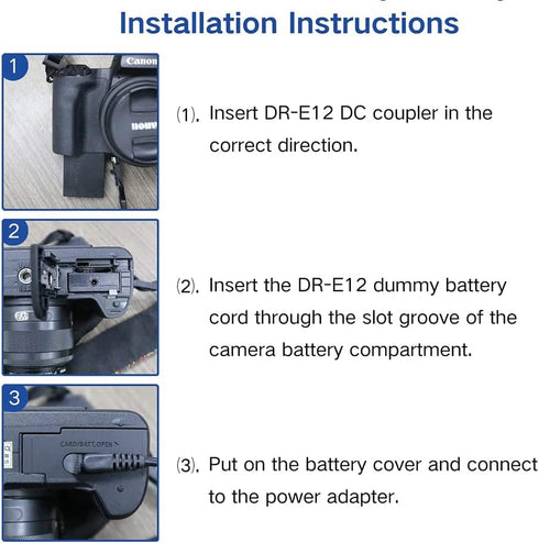 LP-E12 Dummy Battery DR-E12 DC Coupler Kit for Canon EOS M50, M50 Mark II, M200 Cameras