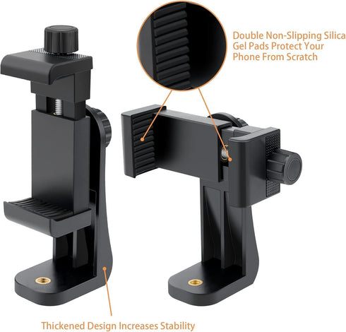 KLIOMAX Set 1/4 (2-Pack) Dual-Mount Smartphone Tripod Adapter Vertical & Horizontal Phone Holder with Screw, Adjustable
