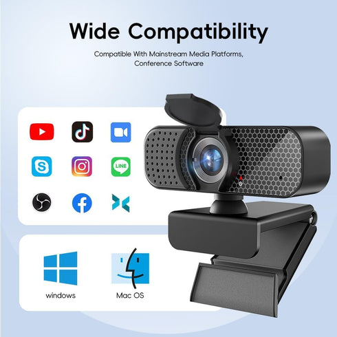 Kemeiv 2K Webcam PC Webcam with Microphone and Physical Privacy Cover, Noise-Canceling Microphone, Auto Light