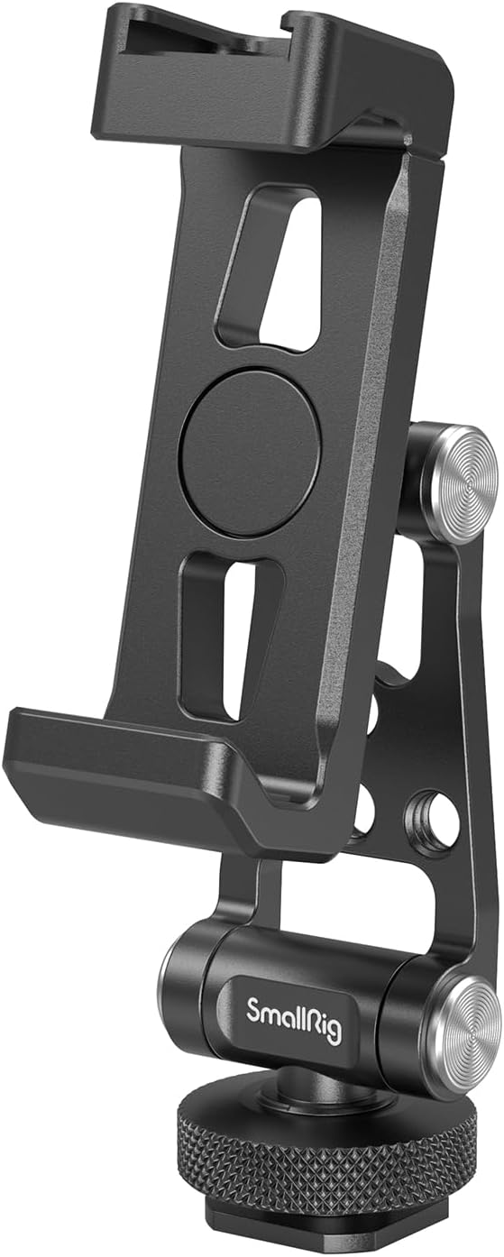 SMALLRIG Metal Phone Support with Cold Shoe Mount, Universal Cell Phone Mount Adapter for iPhone 15, Samsung Galaxy