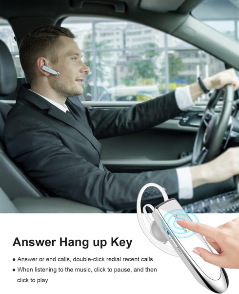 New bee V5.0 Bluetooth Earpiece, Wireless Handsfree Headset, 24 Hrs Driving, Noise Cancelling Mic, White