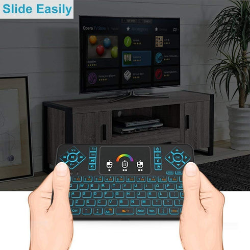 Mini Wireless Keyboard Q9 with Touchpad, Colorful Backlit, Rechargeable Handheld Remote for PC, Raspberry Pi 4, Android