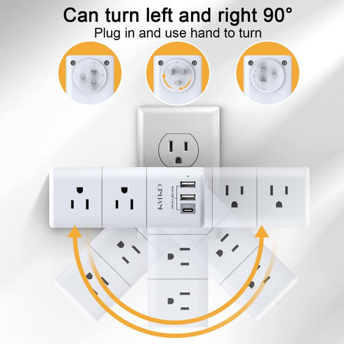 QINLIANF USB Outlet Extender Surge Protector, Multi Plug Power Strip with 3 USB Ports