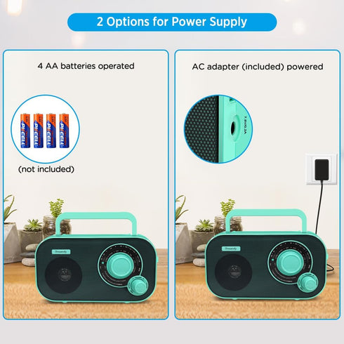 DreamSky AM FM Portable Radio - Plug in Wall or Battery Operated, Strong Reception, Easy to Use, Gifts for Seniors