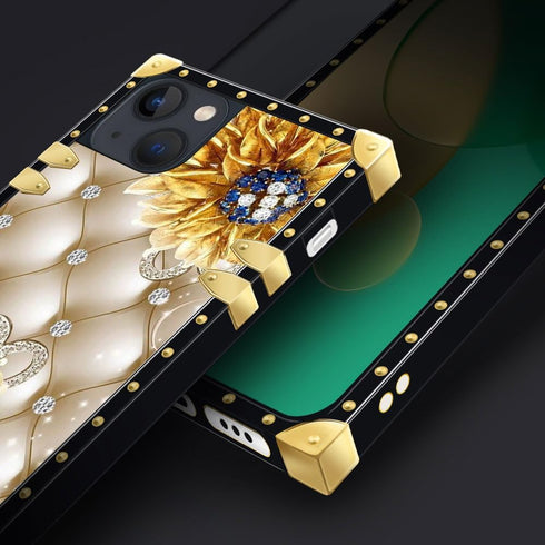 Case Compatible with iPhone 15 Plus,Diamond Sunflower iPhone 15 Plus Cases for Womens,Luxury Decoration Square Soft TPU Shockproof Protective Hard PC Back for iPhone 15 Plus 6.7 inch